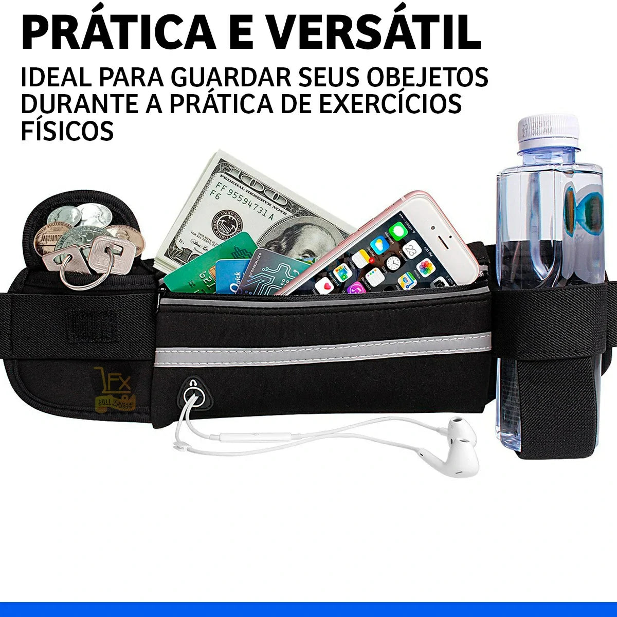 Pochete Corrida Preta com Porta Celular e Garrafa
