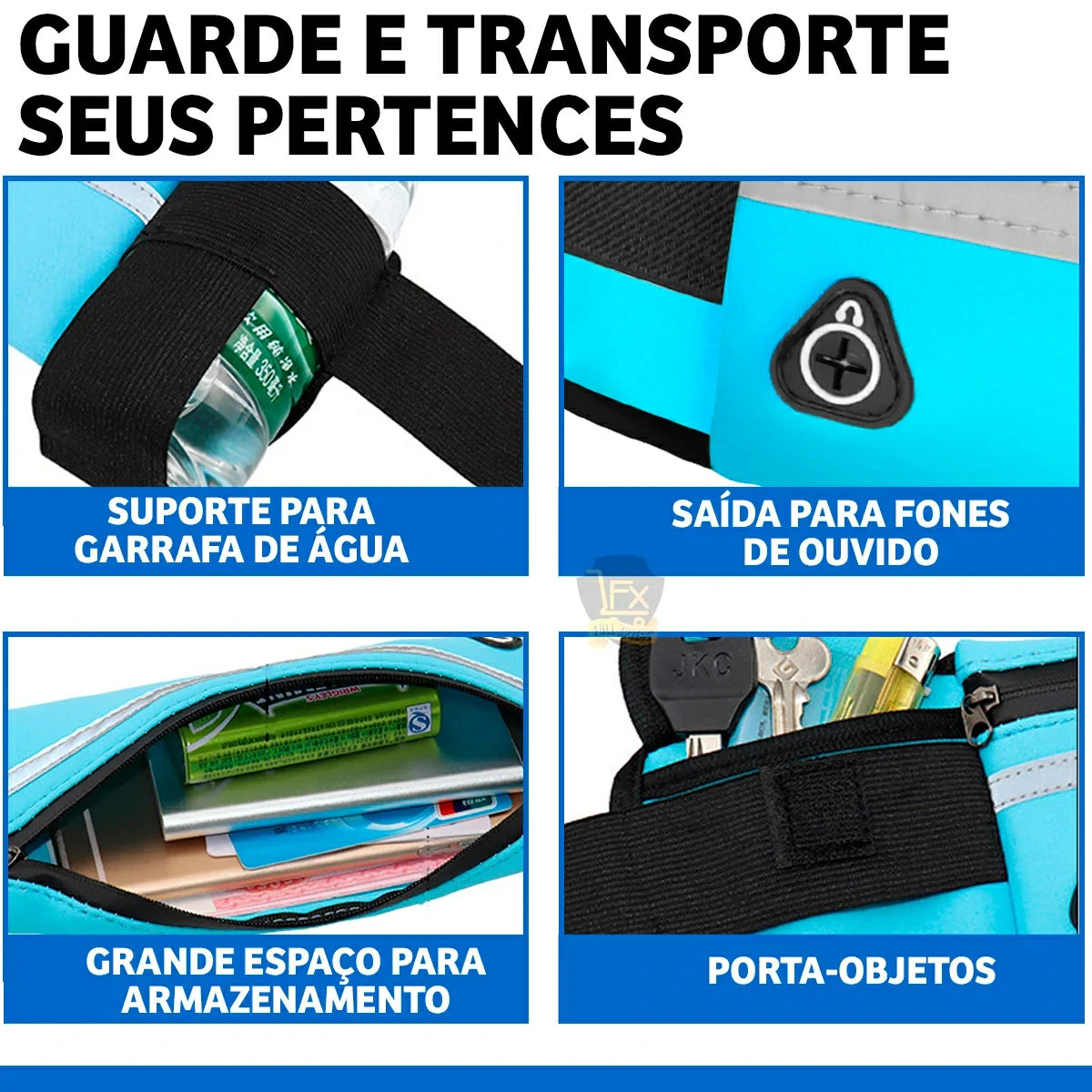 Pochete Corrida Preta com Porta Celular e Garrafa