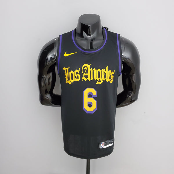 Regata NBA Lakers #6 James Latin Black 75° Aniversário- 23/24