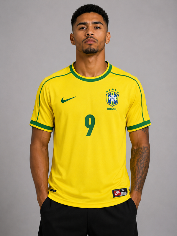Camisa Seleção Brasileira - Amarela - Nike - Retrô 1998 (RONALDO + 9) (PRONTA ENTREGA)