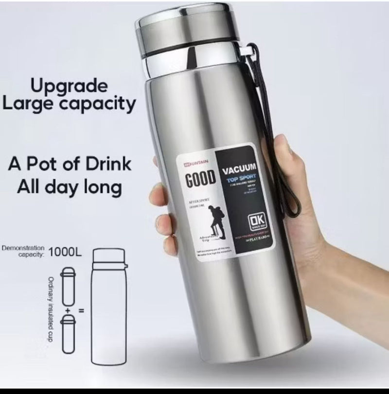Garrafa 1000ml Inox Térmica Com Infusor Prata