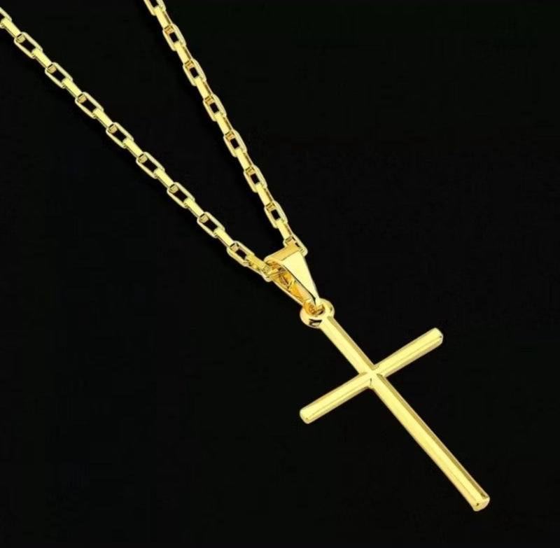 Corrente + Pigente Cruz Palito Banhado a Ouro 18k Cordão Cartier