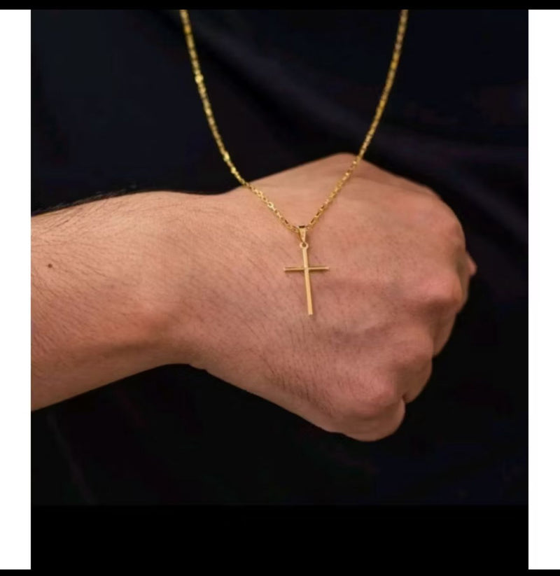 Corrente + Pigente Cruz Palito Banhado a Ouro 18k Cordão Cartier