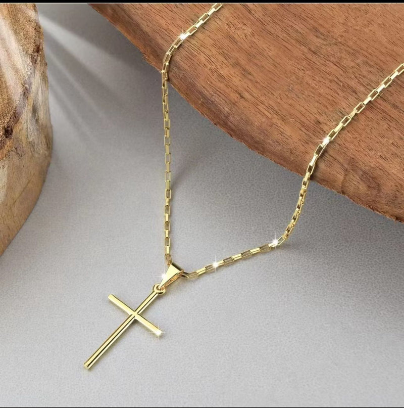 Corrente + Pigente Cruz Palito Banhado a Ouro 18k Cordão Cartier