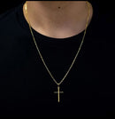 Corrente + Pigente Cruz Palito Banhado a Ouro 18k Cordão Cartier