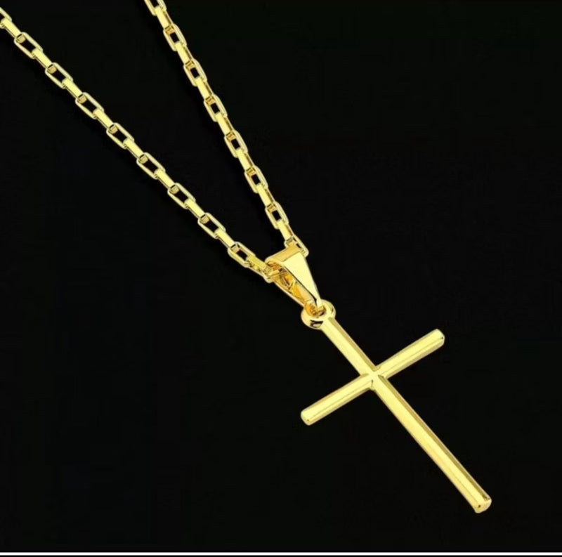 Corrente + Pigente Cruz Palito Banhado a Ouro 18k Cordão Cartier