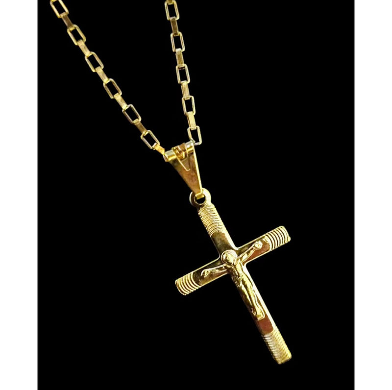 Corrente + Pigente Cruz Palito Banhado a Ouro 18k Cordão Cartier