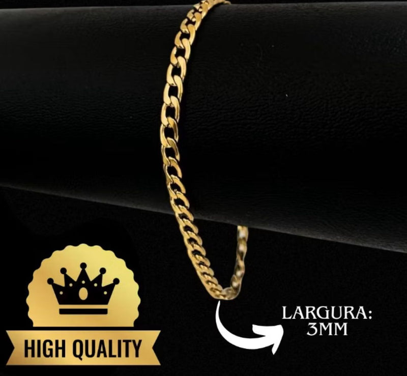 Corrente + Pulseira Estilo Cubano Masculino Banhado a Ouro 18K 3mm De Largura