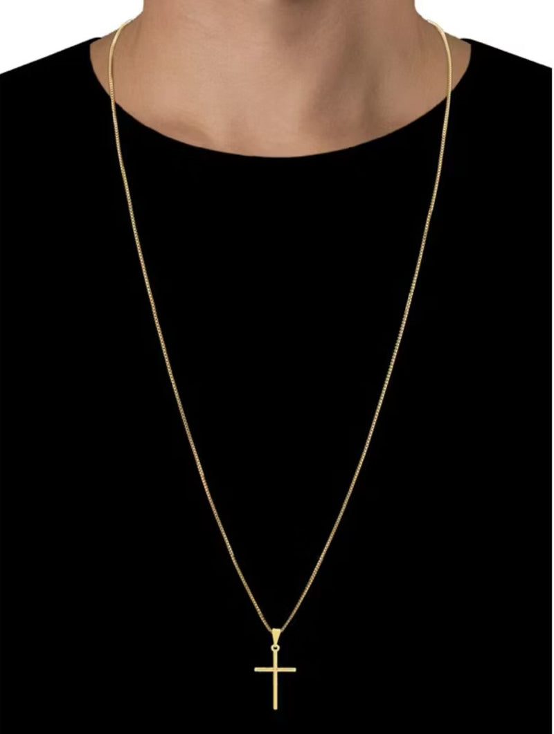 Corrente Cordão Colar Masculino Feminino Banhado A Ouro 18k + Pingente Cruz Palito