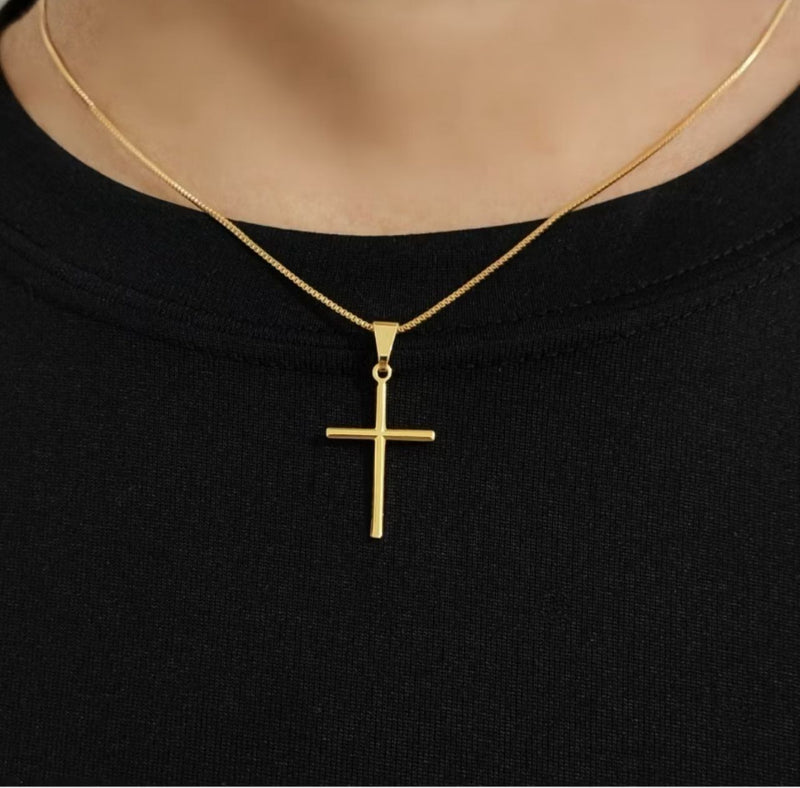 Corrente Cordão Colar Masculino Feminino Banhado A Ouro 18k + Pingente Cruz Palito