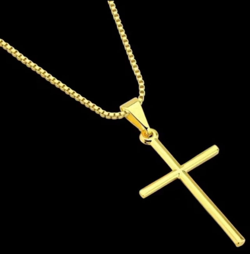 Corrente Cordão Colar Masculino Feminino Banhado A Ouro 18k + Pingente Cruz Palito