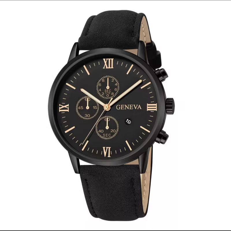 Relogio Masculino Geneva pulseira de couro sintetico