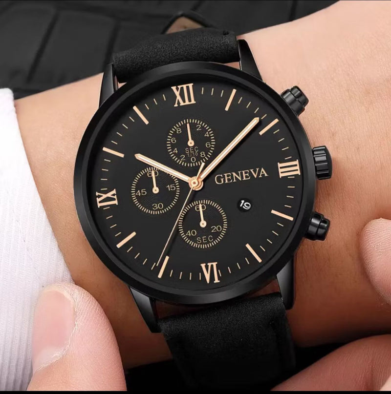 Relogio Masculino Geneva pulseira de couro sintetico