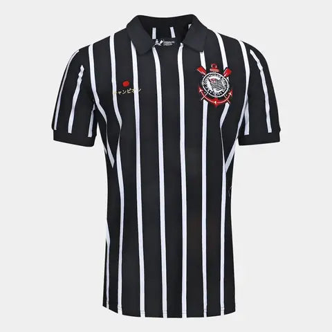 Camisa Polo Corinthians Retrô Japão Masculina - Preto (PRONTA ENTREGA)